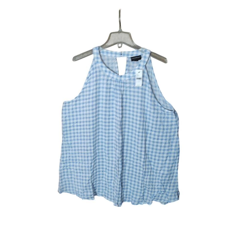 Lane Bryant Blue White Gingham Picnic Keyhole Neck Sleeveless Cami Tank Top